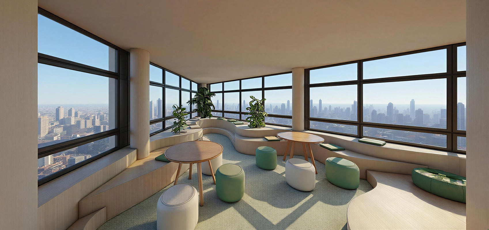 Rendu 3D espace de partage, vue globale après rénovation version 1